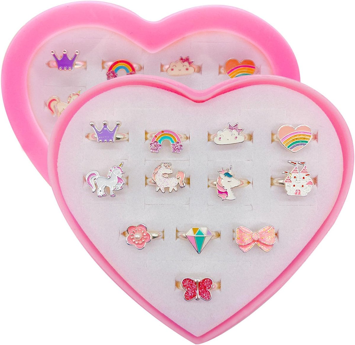 Ringen, Verstelbare Meisjes Ringen Set Speelgoed | Eenhoorn Vingerringen Prinses Meisjes Verkleedringen met Hartvorm Doos voor Kinderen Kinderen Kleine Meisjes