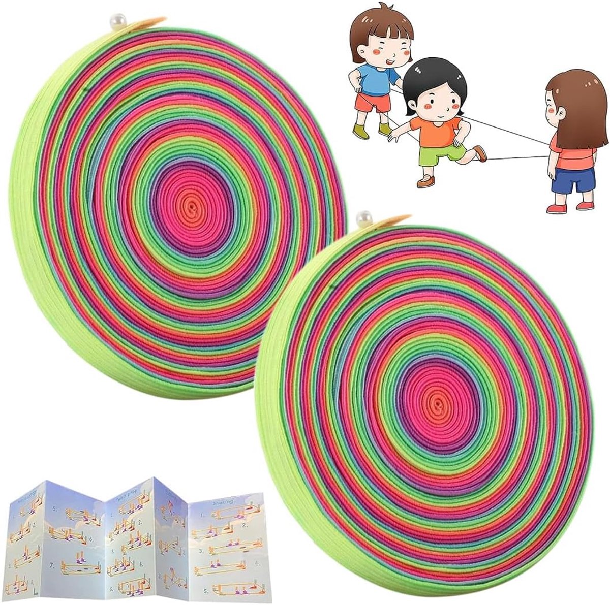 2 x rubberen springtouw voor kinderen, 4 m, met handleiding voor indoor- en outdoorspellen voor kinderen