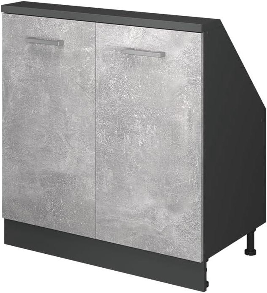 Keukenkast Schuine Wand - Opbergkast Keuken - Ruimte Optimaliseren - Met 2 Deuren - 80 cm Breed - Beton