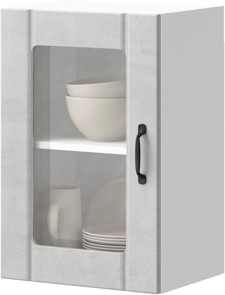 Wandkast Keuken - Opbergkast Buffet - Keuken Organiseren - Met Glazen Deuren - 40 x 31 x 60 cm - Betongrijs