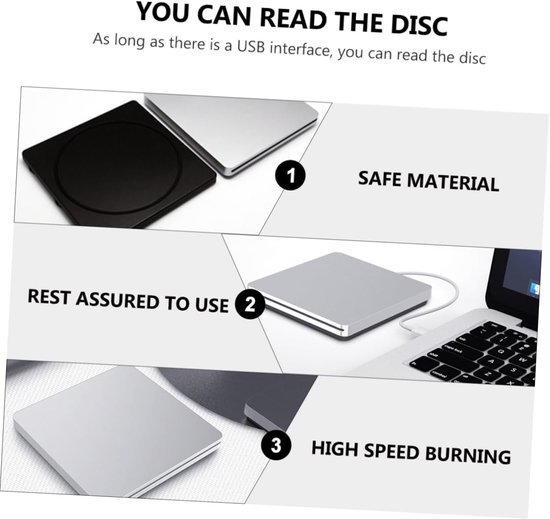 Externe DVD Brander - CD ROM Station - Bestanden Branden - Snelle Gegevensoverdracht - 5.58 inch - Zilvergrijs — afbeelding 4
