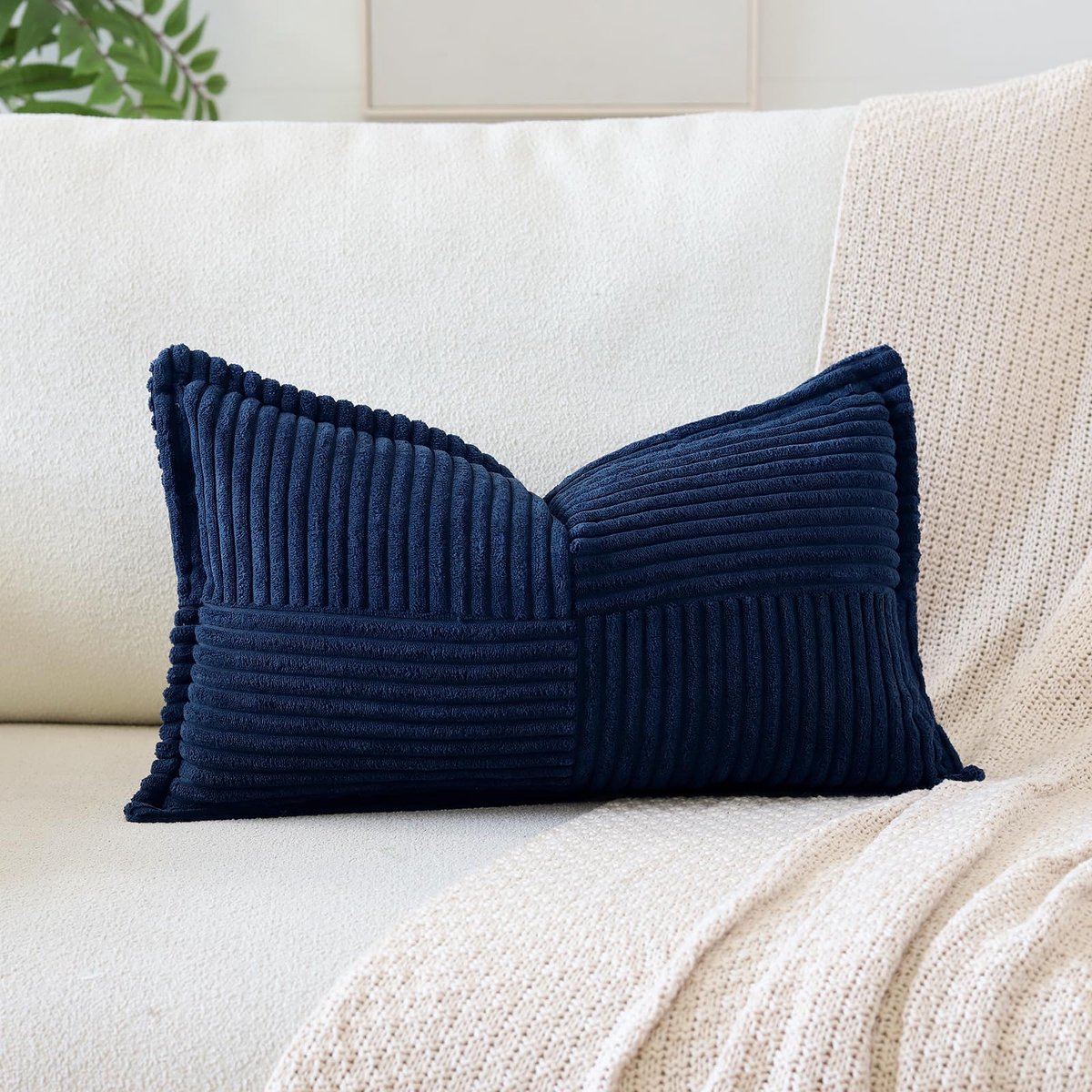 Kussenhoezen 30x50cm - Gestreept Corduroy - Marineblauw - Decoratieve Sierkussens voor Bank - SnelShoppen