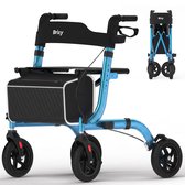 Brixy Rollator - Lichtgewicht & Opvouwbaar - 360° Rubberen Wielen - Zitfunctie - Binnen & Buiten - Rugleuning, Tas & Wandelstokhouder - Blauw