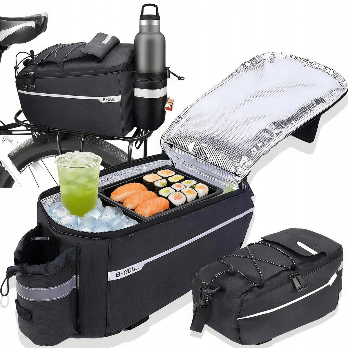 B-SOUL Fietstas Bagagedrager 10L Thermisch Waterdicht Reflecterend Zwart