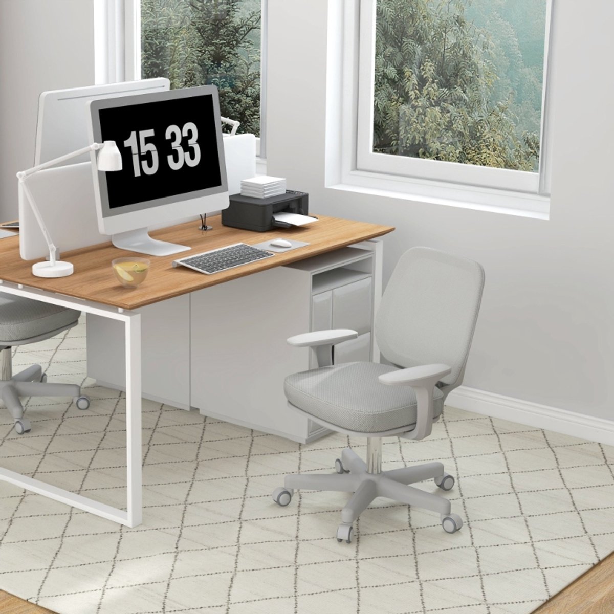 Ergonomische Bureaustoel Schreibtischstoel Draaistoel Hoogte Verstelbaar 55x48x82,5-94,5 cm Grijs Polyester Mesh Rugleuning Comfort Stoel Met Veiligheidswielen 360° Roterend Belastbaar 120 kg Home Office Computerstoel thumbnail 3
