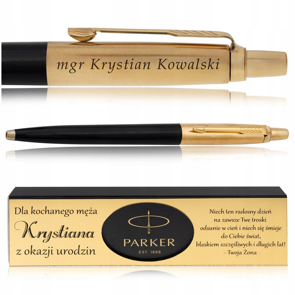 Parker Jotter Zwart Gouden Pen 24 Karaat met Gravure in Luxe Doos