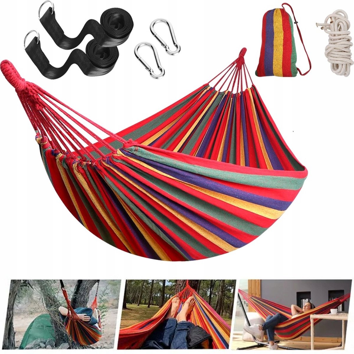 XXL Dubbele Hangmat 270x150cm - Sterk Katoen met Draagtas