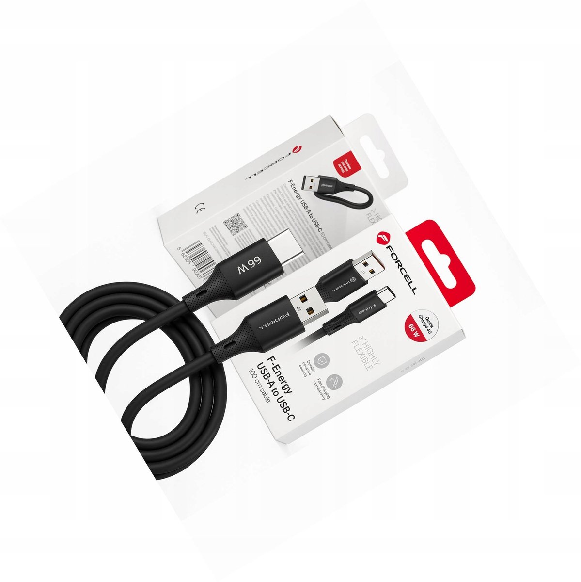Forcell USB-A naar USB-C Kabel 1m 66W Zwart - Android Auto