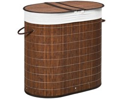 Vedder House - Wasmand - Wasmand met deksel - 2 vakken - Bamboe - Opvouwbaar - 100 liter