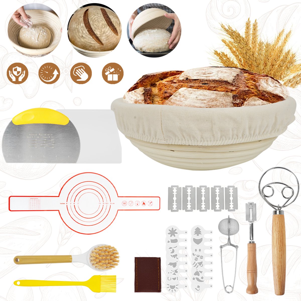 Startpakket Voor Het Bakken Van Brood, Broodrijsmandenset, Broodrijsmand Van Natuurlijk Rotan, Broodbakaccessoires