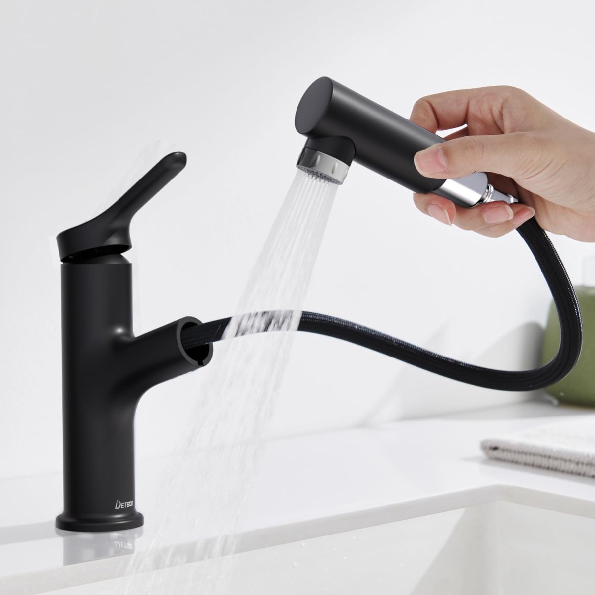 SnelShoppen - Waterkraan Badkamer met Uittrekbare Douche, 2 Straalsoorten, Mat Zwart, Moderne Design, Hoogwaardige Kwaliteit, Badkameraccessoires