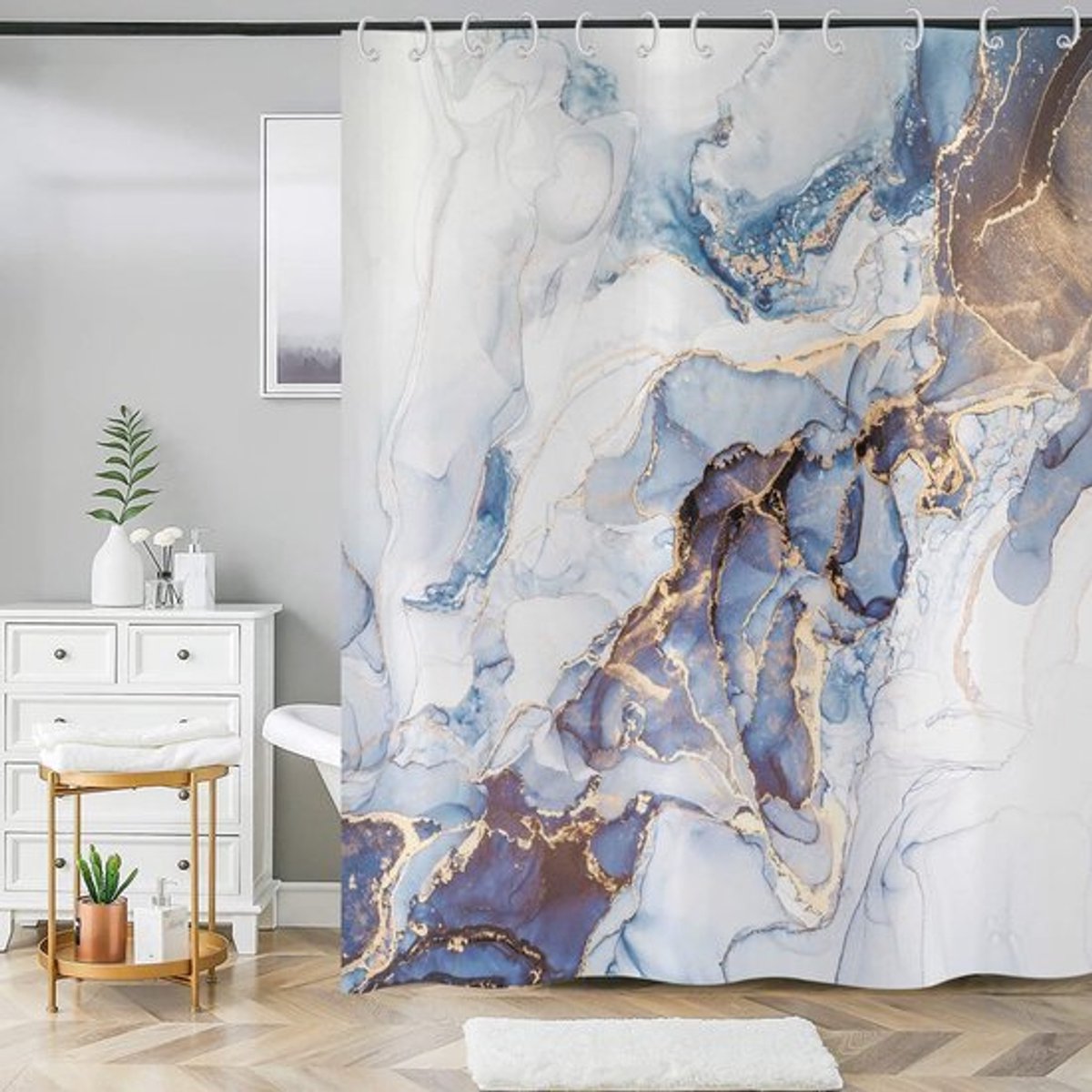 Douchegordijn Waterdicht - 180x180 cm - Marmer Textuur - Wasbaar - 12 Haken - Luxe Moderne Decoratie - Badgordijn