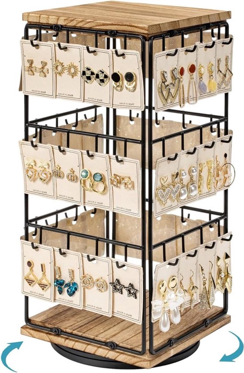 Draaibare Oorbellenhouder met 48 Gaten, Sieradenopslag en Organiser voor Vrouwen, 18.5 x 18.5 x 40 cm, Perfect voor Oorbellen en Accessoires