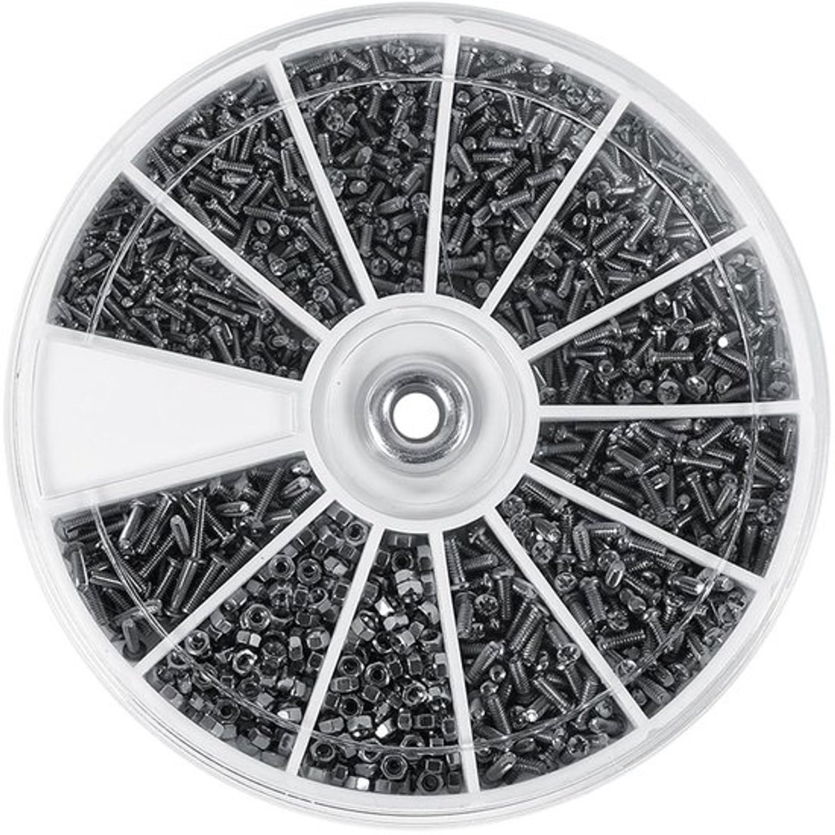 Mini Boutjes en Moeren Set - 600 Stuks Assortiment met 12 typen voor Horloges en Glazen, Inclusief Organizer voor M1, M1.2, M1.4, M1.6 Moeren en Bouten