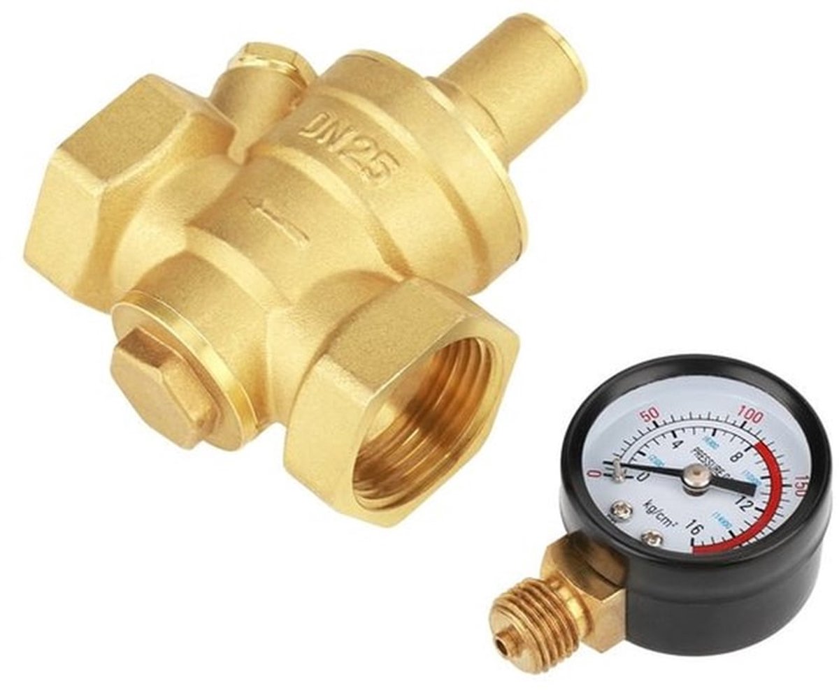 Drukregelaar Verstelbaar 1.6Mpa - Messing - Waterdruk - Reducer - Drukregelknop - Compacte Afmetingen 76mm/107mm - Waterdrukregelaar