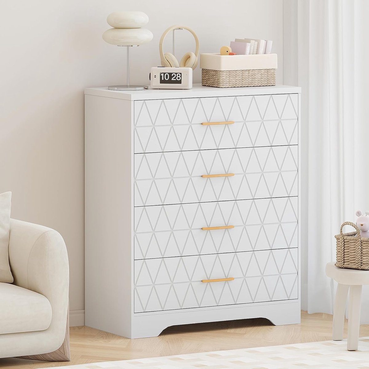 Triumpunpre - Ladekast Hoge 4 Lades houten ladekast - moderne kledingkast - grote opbergcapaciteit voor slaapkamer, woonkamer, entree of gang - Wit