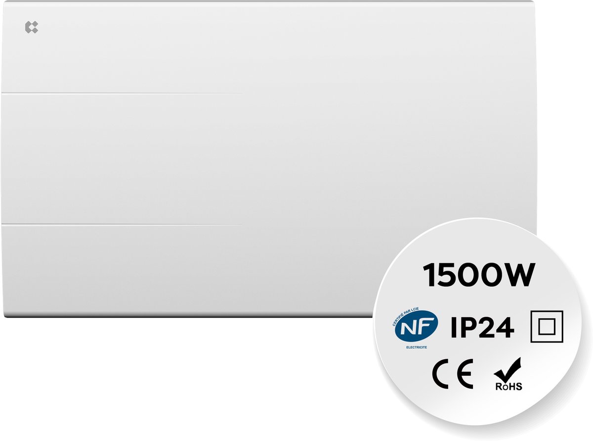 CIARRA CBHT15E - Elektrische Kachel 1500W - Keramische Inertieradiator- Badkamerverwarming - Wandmontage met Programmeerbare Thermostaat - IP24 - 15m² - Wit