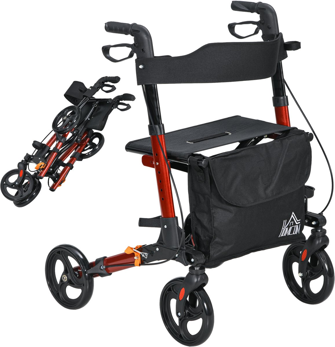 HOMCOM-Rollator - Aluminium, polyester - 64x67x92cm - Rood