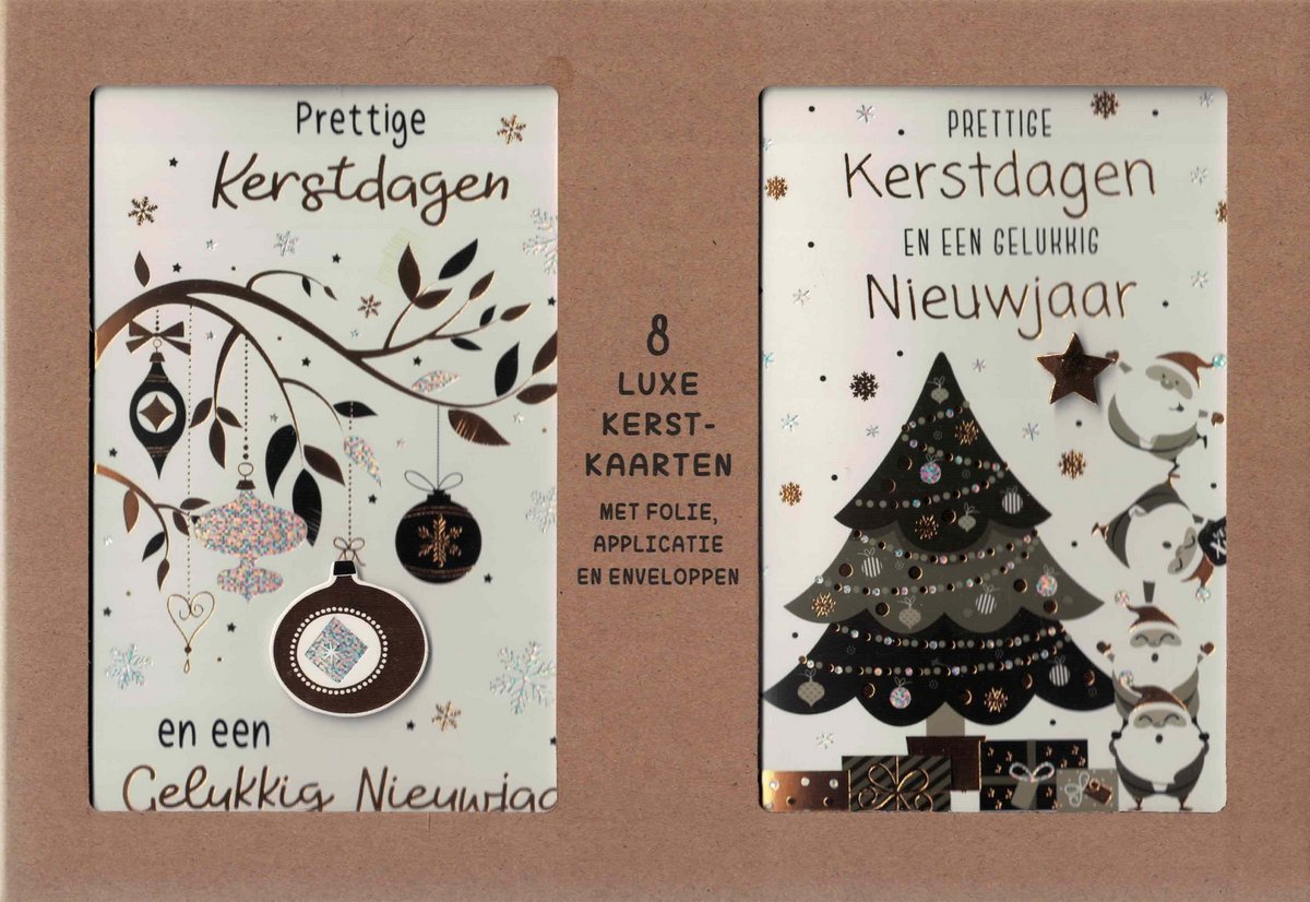 Kerstkaarten - wenskaart - kerstkaarten 8 stuks - kerstkaart - set van 8 kerstkaarten - box 8 kerstkaarten - kerstkaarten goud - luxe kerstkaarten