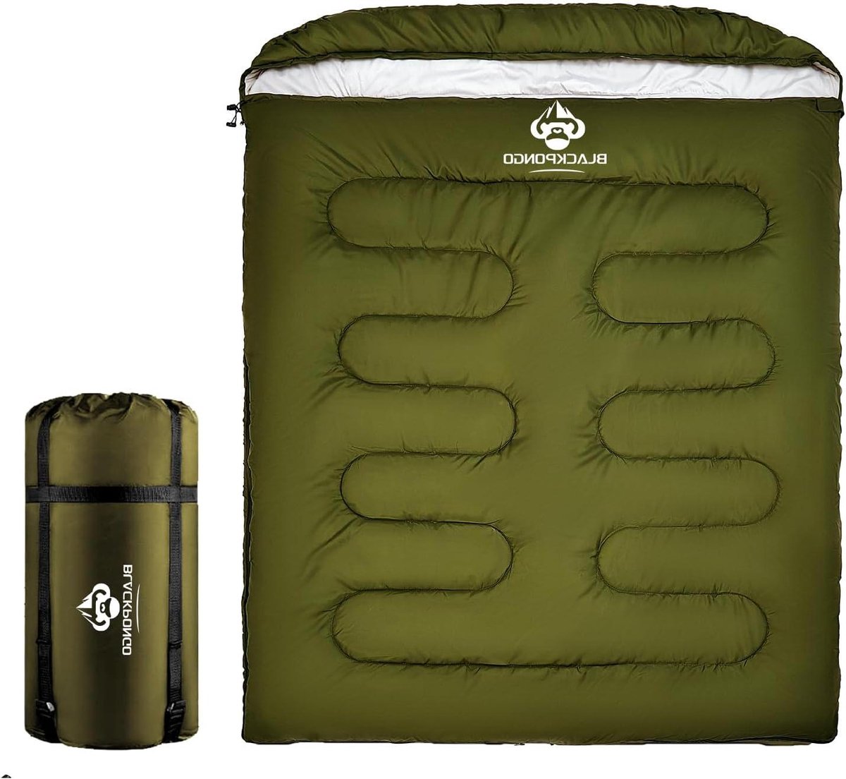 Dubbele Slaapzak - Tweepersoons Slaapzak - Kamperen en Reizen - Omvormbaar tot Dekens - XL Queen Size - Leger Groen