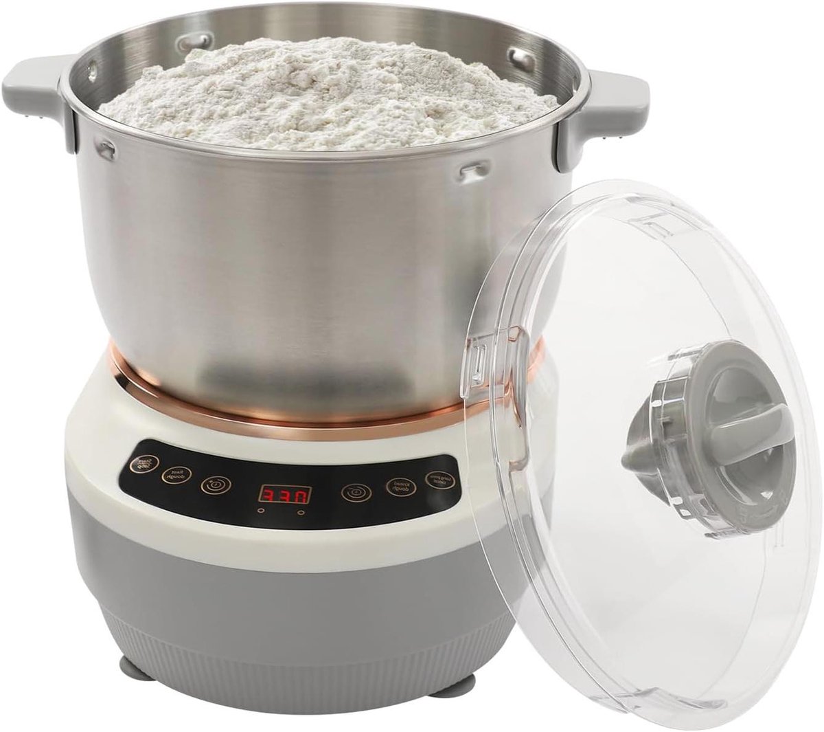 Volautomatische Deegmachine - Deegkneedmachine Mixer - Brood Bakken Thuis - Constante Gistingstemperatuur - 7 liter - Zilver grijs wit