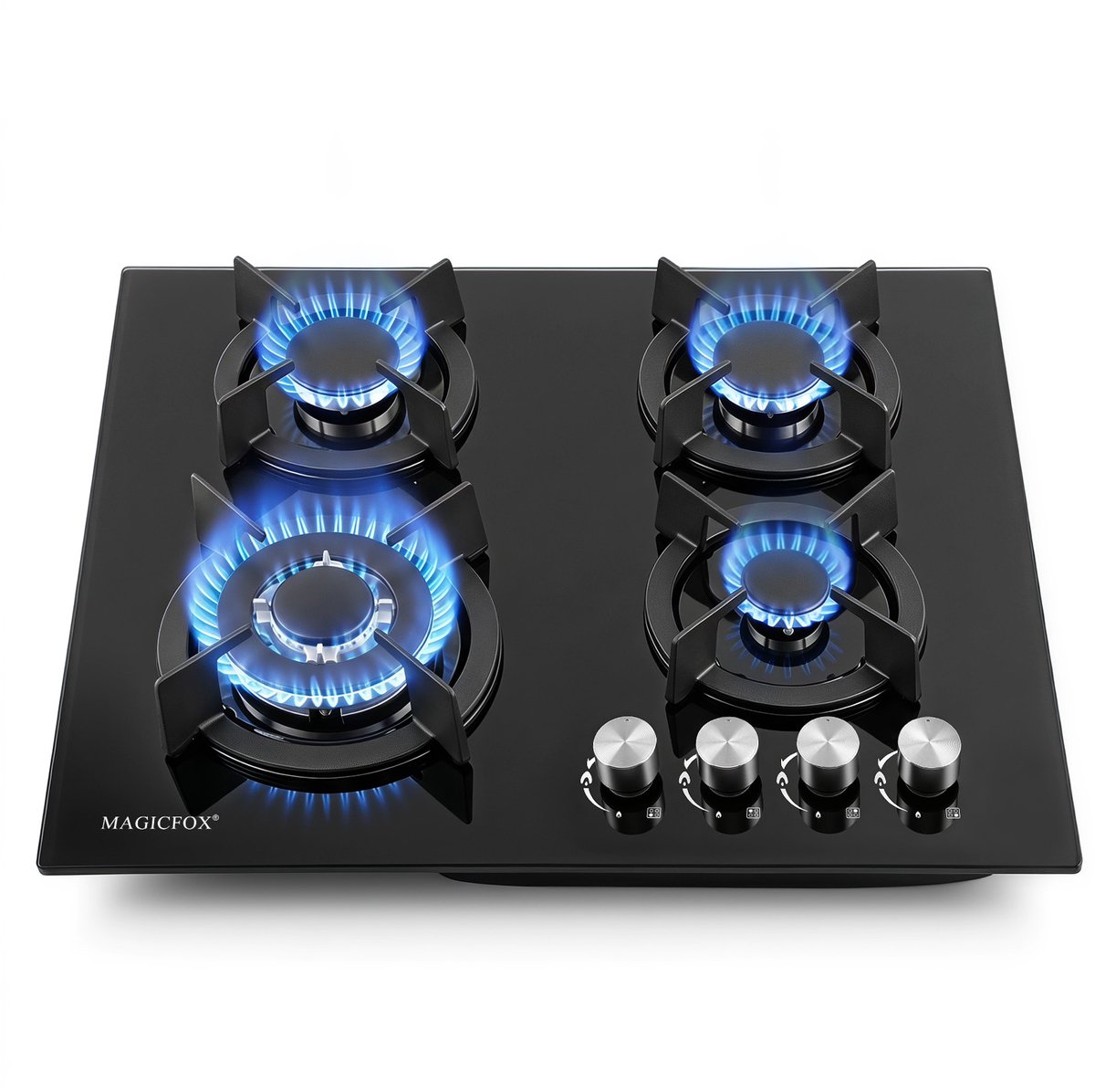 Inbouw kookplaten met 4 Pitten – Gietijzeren Pannendragers – Thermokoppelbeveiliging – Geschikt voor Aardgas en LPG – 7,8 kW – 220-240 V