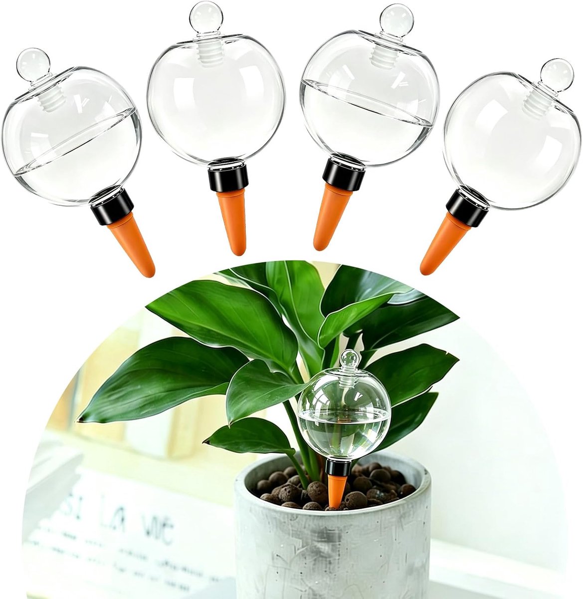 Planten Watergeefsysteem 4 Stuks - 500ml Transparante Watergeefbollen voor Kamerplanten - Automatische Bewatering met Keramische Punt