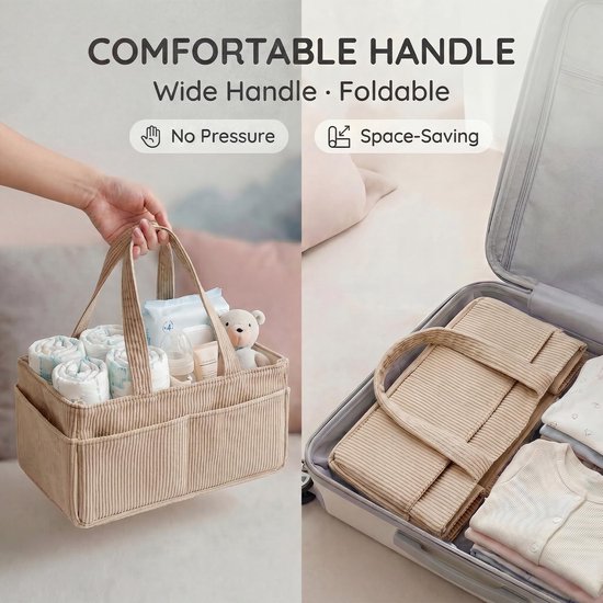 Ryoudavell - Luiermand Organizer - Commode Organizer Grote Opbergmand Baby - Baby Caddy voor Pampers en Verzorgingsproducten - Opbouwbare Corduroy Baby Mand - Kraamcadeau en Baby Shower Cadeau - Babykamer Decoratie - Beige van Ryoudavell — afbeelding 5