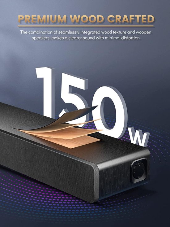 Houten Soundbar - Geluidsbox TV - Thuisbioscoop Ervaring - Geïntegreerde Subwoofer - 71 cm - Zwart van houten — afbeelding 4