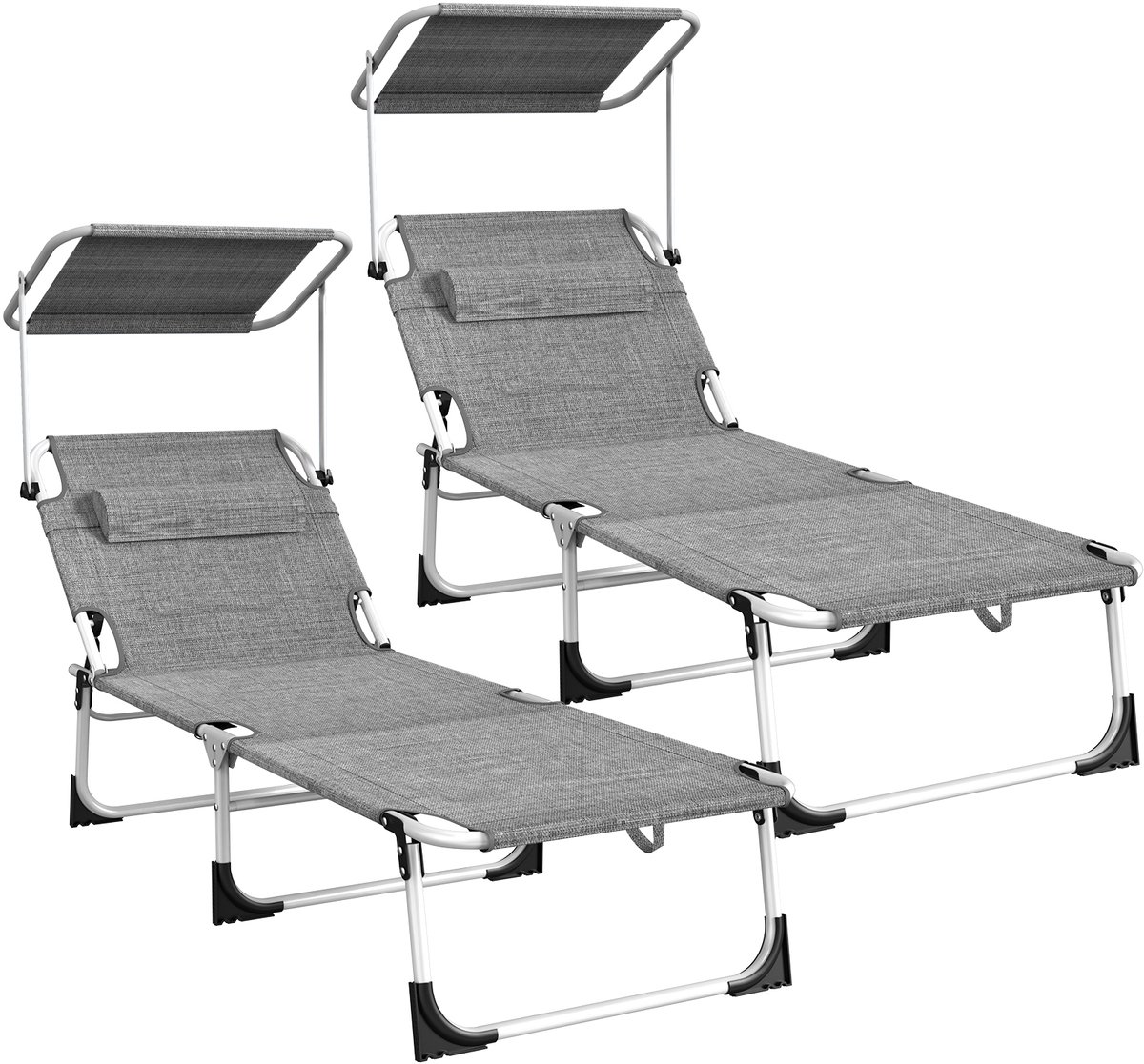 Arvioo-strandstoel-met zonkap-linnen grijs-2 stuks-draagbaar