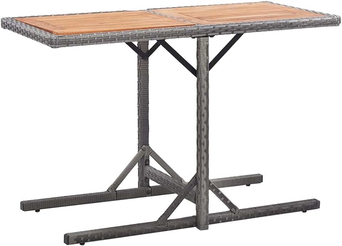 Antraciet, polyrotan en massief hout, acacia, tuin, terras, eettafel, campingtafel, feesttafel, geschikt voor balkons, terrassen, dekken