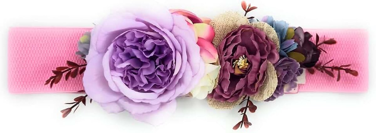 Bloemenriem voor damesjurken, elastisch, met kunstbloemen, roze pioenroos paars, hasta talla 40