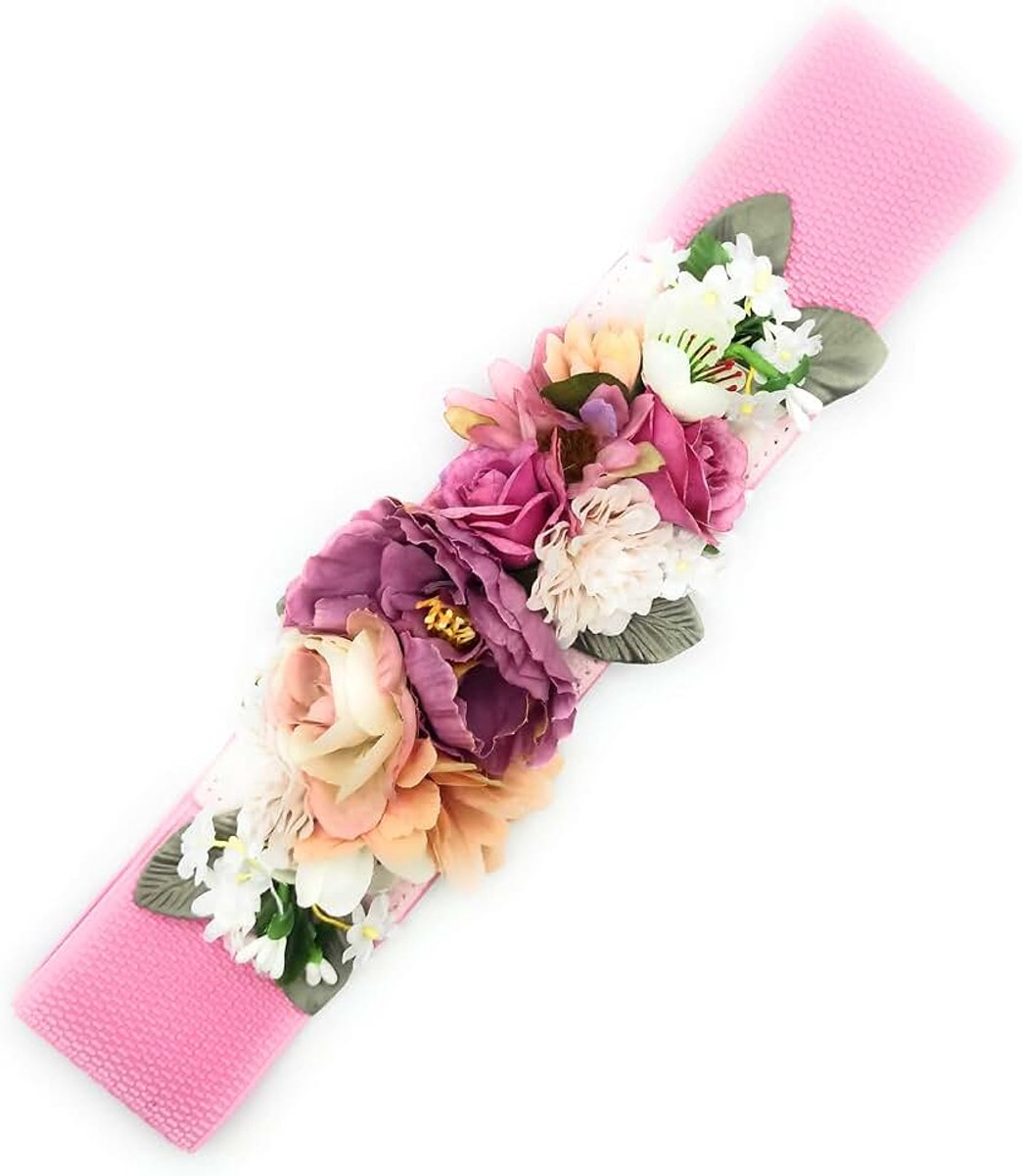 Bloemenriem voor damesjurken, elastisch, met kunstbloemen, roze bloemen kaasje multi band, hasta talla 40