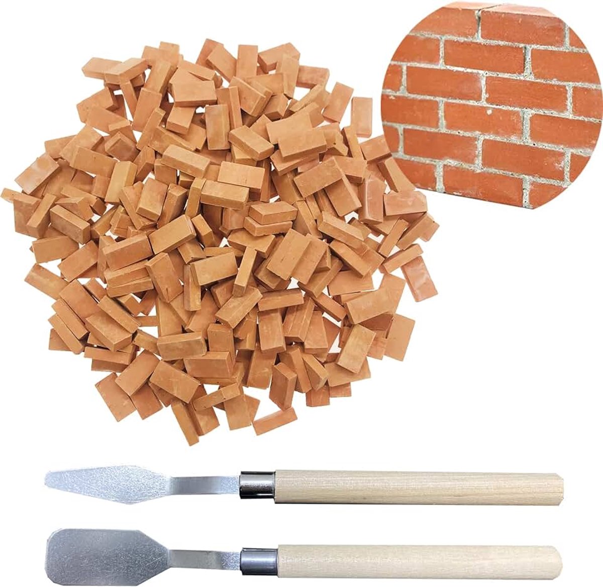 150 stuks mini-baksteen, mini-simulatiebaksteen, 1:16 mini-schaalsteen met schraper voor doe-het-zelf poppenhuis, baksteen, diorama, sprookjes, tuindecoratie