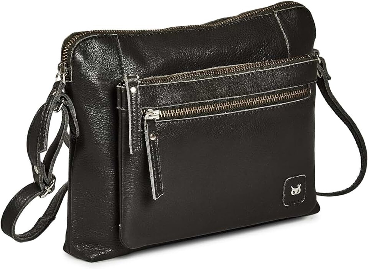 Owl Accessories Dames kleine zachte kiezelstenen echt lederen crossbody handtassen en portemonnees - Triple Zip Premium Sling Crossover schoudertas