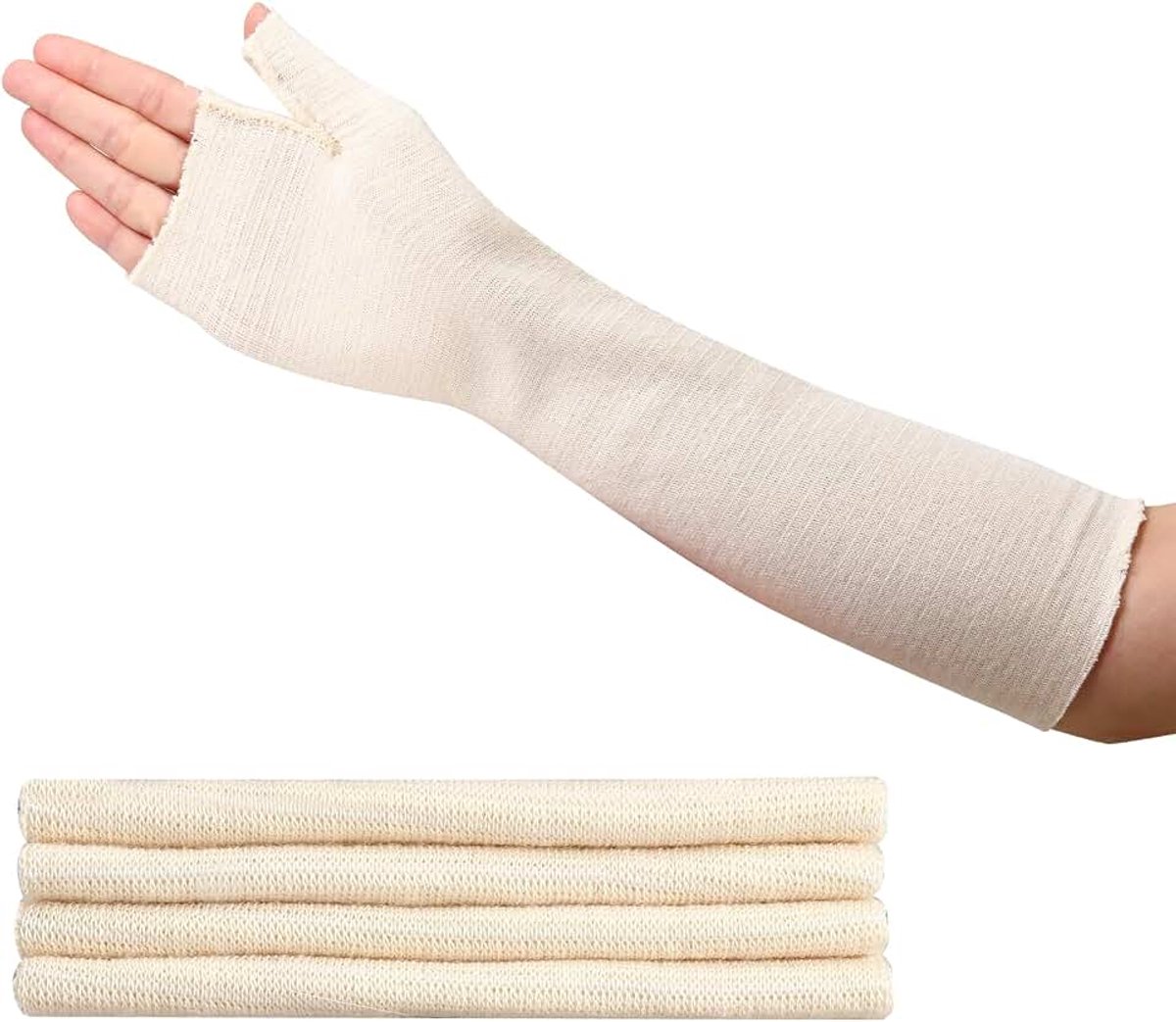 4 stuks pols-duimspalk stockinette 10 cm x 33,9 cm, comfortabele armsokken, elastische buisvormige fixeerverband