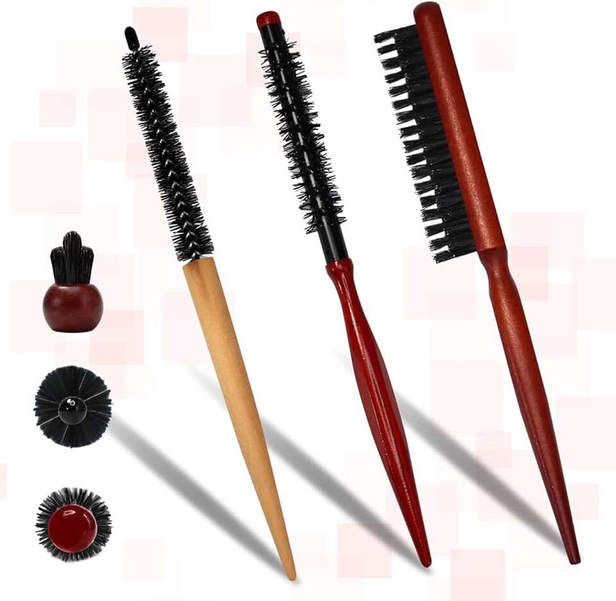 3 stuks professionele dunne haarstylingborstel, quiff rolborstels, haarplagerborstel voor vrouwen, borstelborstel voor het gladstrijken van Hai