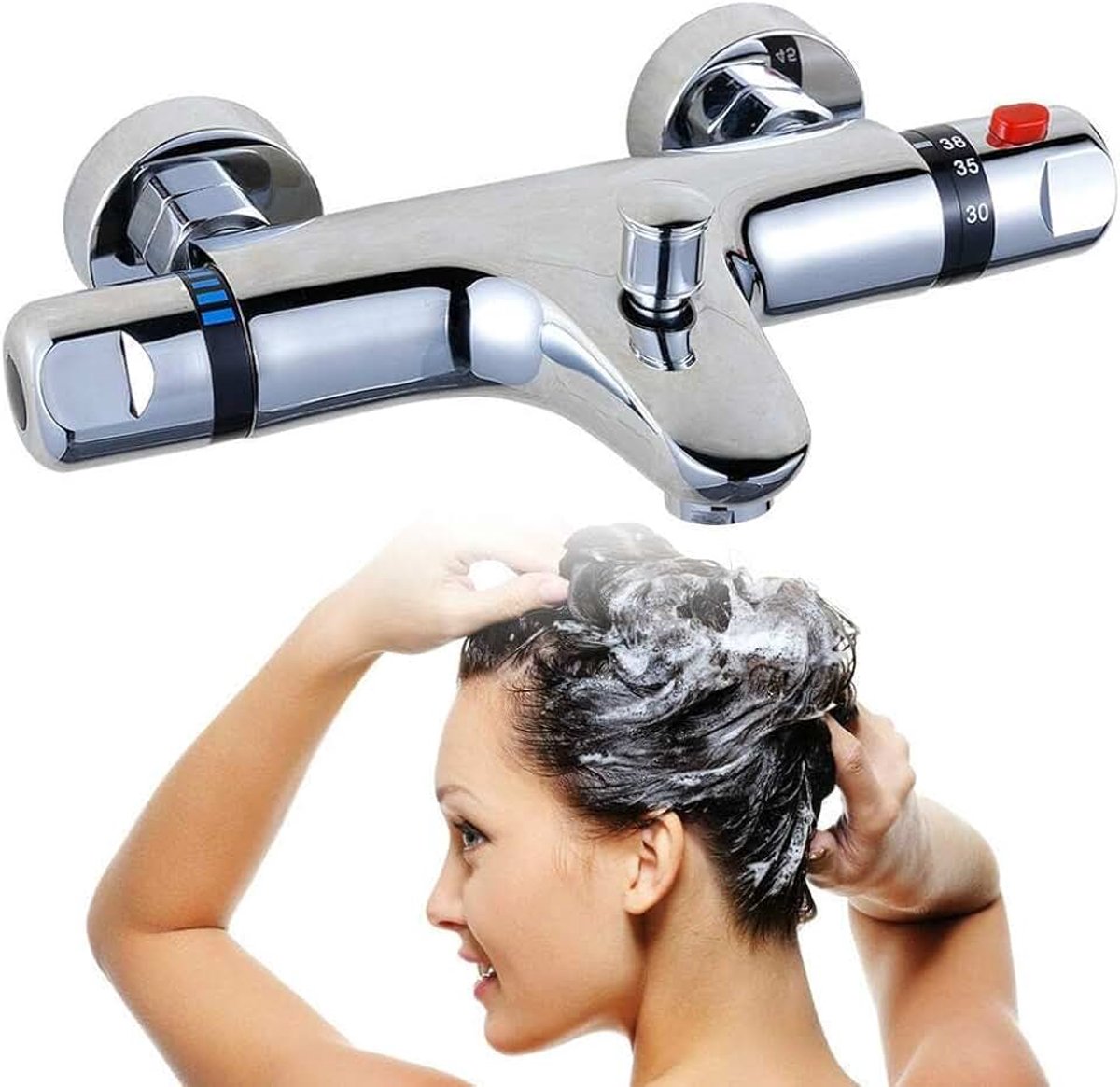 Douche-armatuur met 38 °C veiligheidsknop douchethermostaat PVD-galvaniserende douchekraan voor boiler, thermisch bad