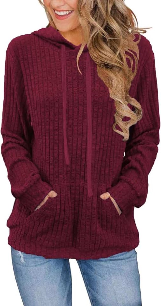 Trui Dames Casual Hoodie Dames en Zak Elegant Sweatshirt Ronde Hals Pullover Gebreide Sweater voor Herfst Winter