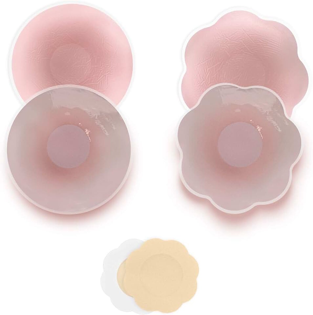 Nipple covers, 2 paar – zelfklevende herbruikbare tepelcovers rond en in bloemenvorm, onzichtbare en waterbestendige pasties met 1 paar satijnen tepelpads