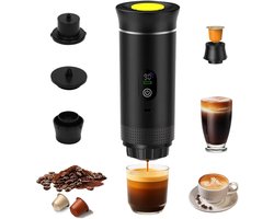 Draagbaar Koffiezetapparaat - 3-in-1 espressomachine – Met led-display – 20 bar druk en indicatoren voor temperatuur en batterijniveau in realtime – Geschikt voor gemalen koffie en capsules – Ideaal voor op reis, op kantoor en in de camper – Zwart