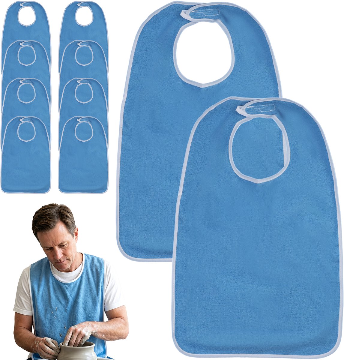 10 Stuks Wasbare Slab - Slabber Waterdicht - Slab Voor Volwassenen & Ouderen - 75x45 cm - Waterdicht Voering - Absorberend - Koken en Dineren - Voor Senioren en Gehandicapten - Blauw