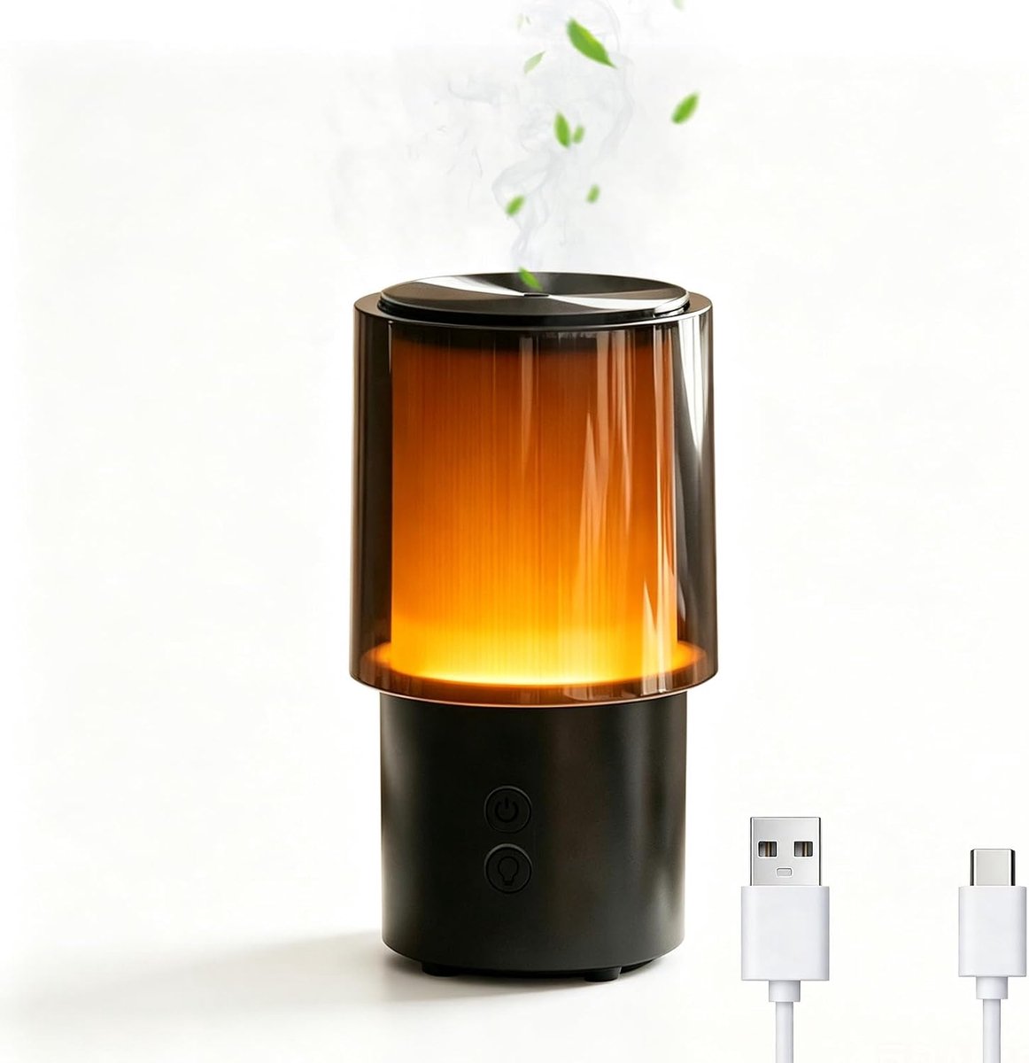 Luchtbevochtiger, 140 ml kleine aromadiffuser met 3 standen, zonsonderganglicht en automatische uitschakeling, USB-voeding, ultrasone koudwatervernevelaar voor thuis, slaapkamer, kantoor en auto (zwart)