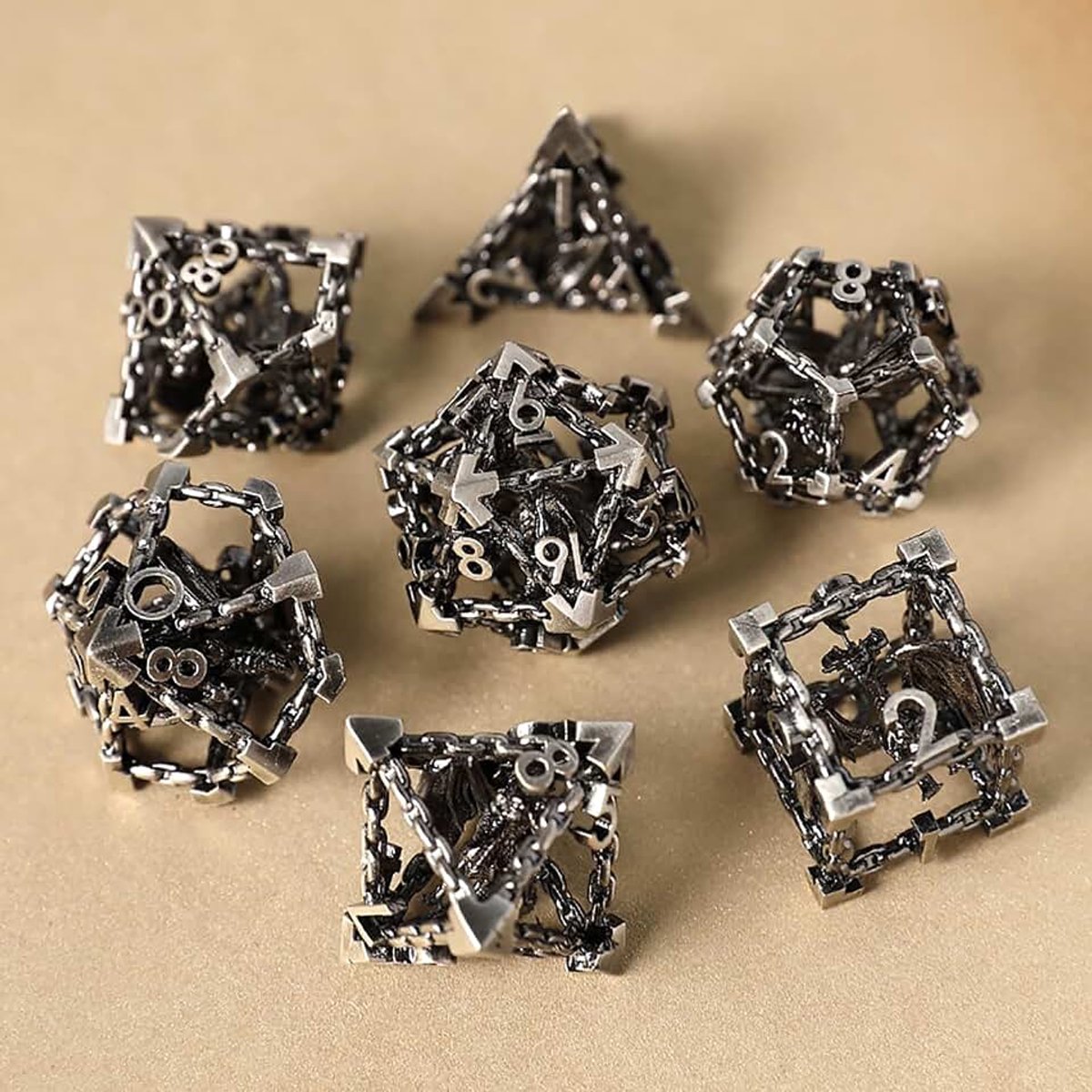 DND-dobbelstenen, set van 7 holle, 3D-draak, DND-dobbelstenen, holle polyeder dobbelstenen D20 D12 D10 D% D8 D6 D4 voor Dungeons & Dragons RPG bordspellen, tafelspellen, RPG, MTG-spellen