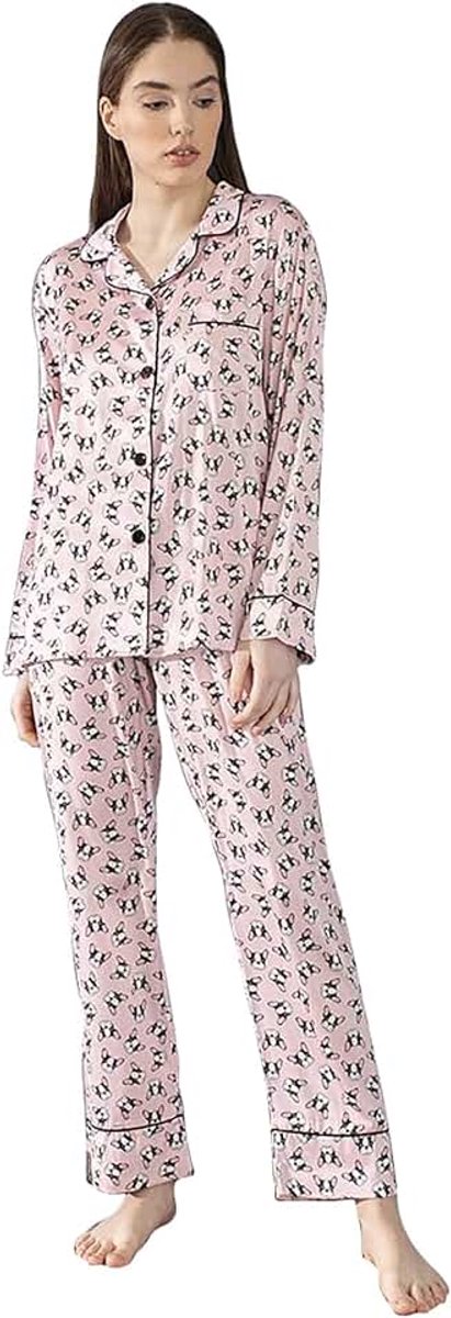 Damespyjama van satijn Maestri Cotonieri lente broek jas 4150, Roze., XL