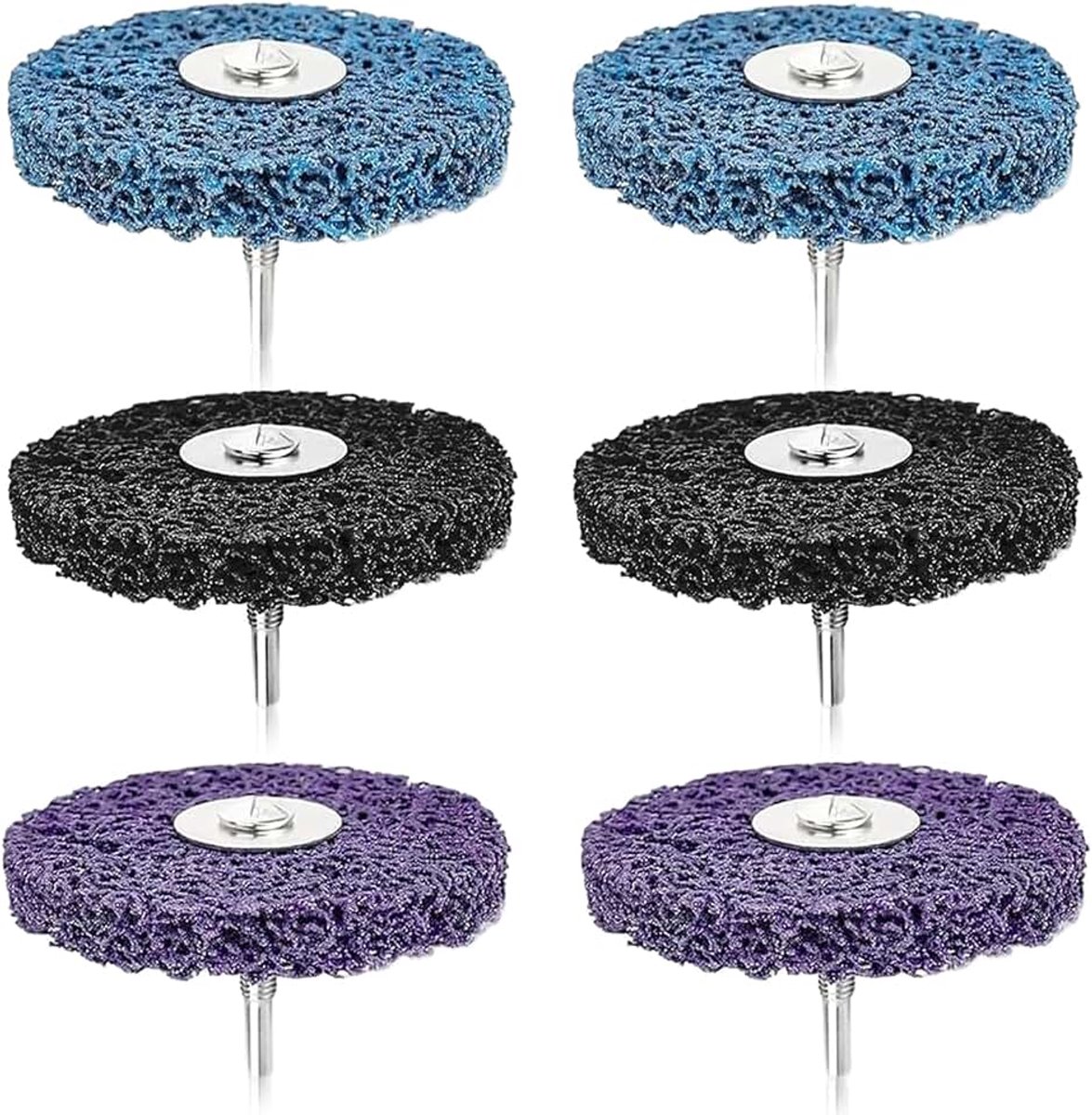 6 stuks CSD-schijven 100 mm, grove reinigingsschijf, slijpschijf, CBS-slijpschijven, reinigingsschijf, set voor het reinigen en verwijderen van verf, roest, oxidatie, blauw, paars, zwart