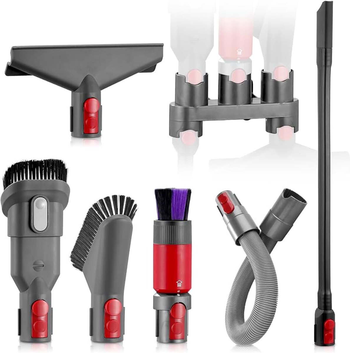 Organizer, opzetstuk compatibel met Dyson Outsize V7, V8, V10, V11, V15 stofzuiger, spoorloos/zachte borstelharen, verlengslang, matrasborstel, spleetmondstuk, reserveonderdelen