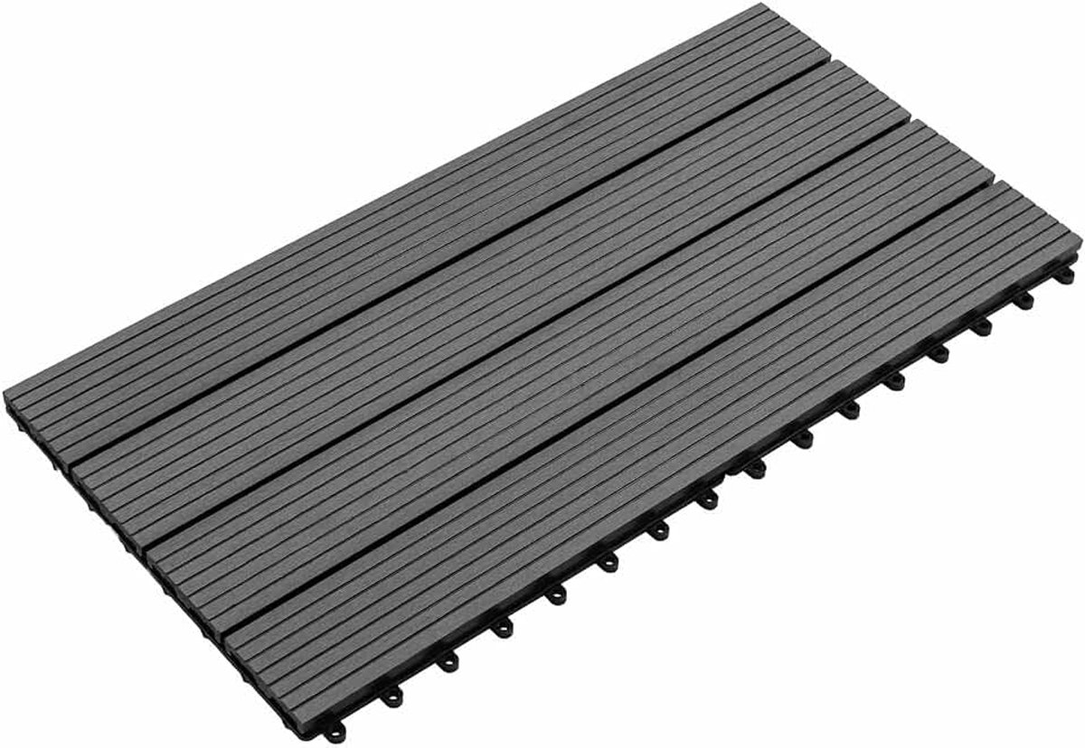 Terrastegels, set van 6, grijs, 60 x 30 cm, kliksysteem, vloerplaten voor balkon, terras en tuin, robuust kliktegelsysteem