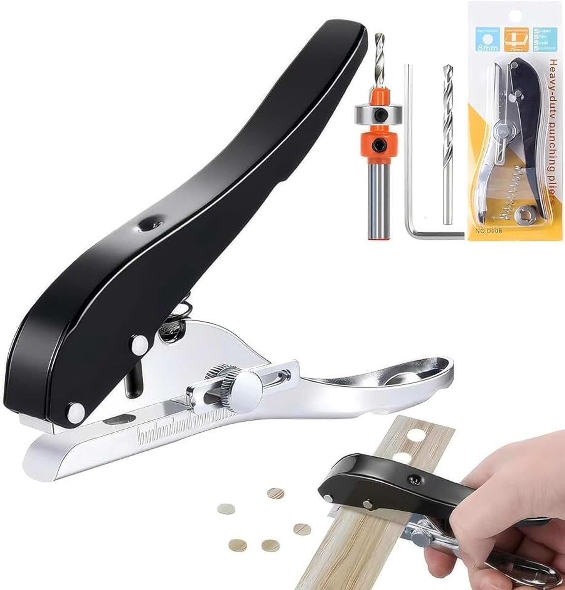 Ponsmachine met één gat, robuuste perforator voor kaarten, metalen perforator, 8 mm, ronde gaten, hoogwaardige gattang voor pvc-kaarten en plastic vellen