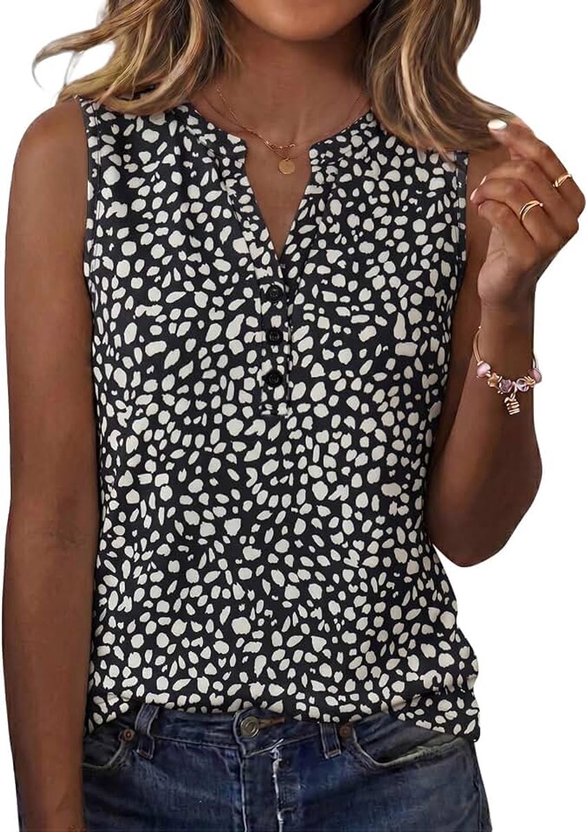 Top dames V-hals mouwloos zomer bovenstuk casual basic effen tanktops henley shirt met knopen